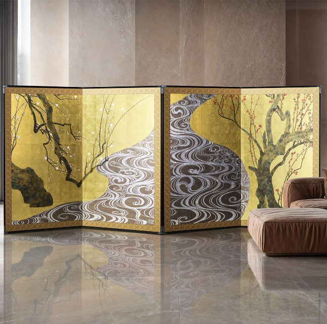 Folding Screen – Red & White Plum Blossoms (Pair)