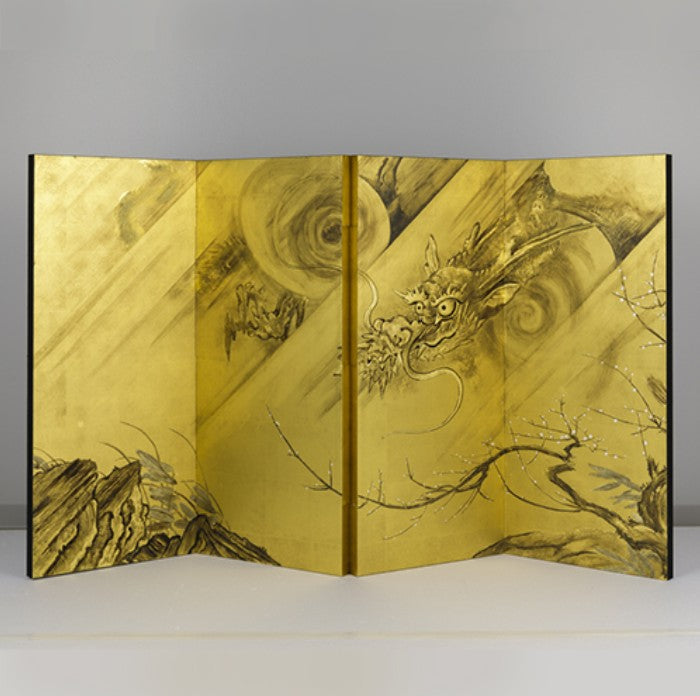 Folding Screen – Dragon in Clouds (Gold, Four-Panel Screen)