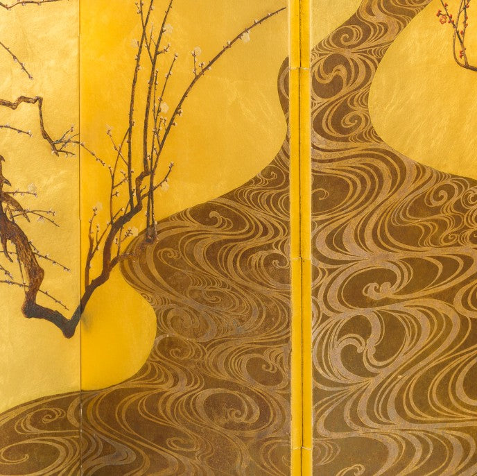 Folding Screen – Red and White Plum Blossoms (Four-Panel, Compact)