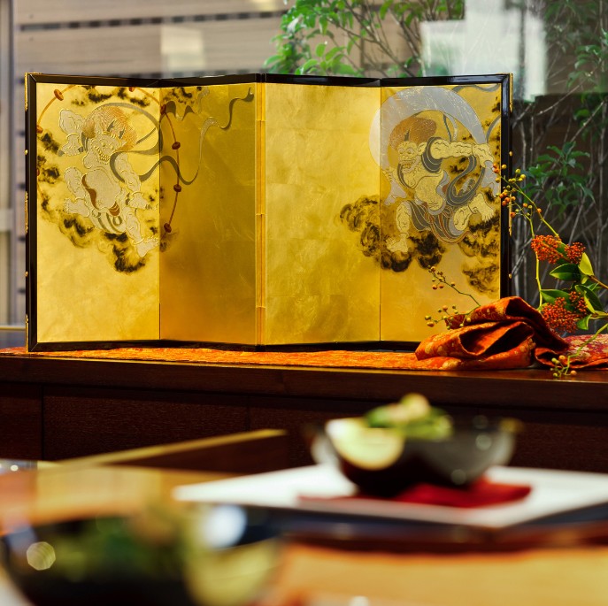 Folding Screen – Fujin and Raijin (Four-Panel, Compact)