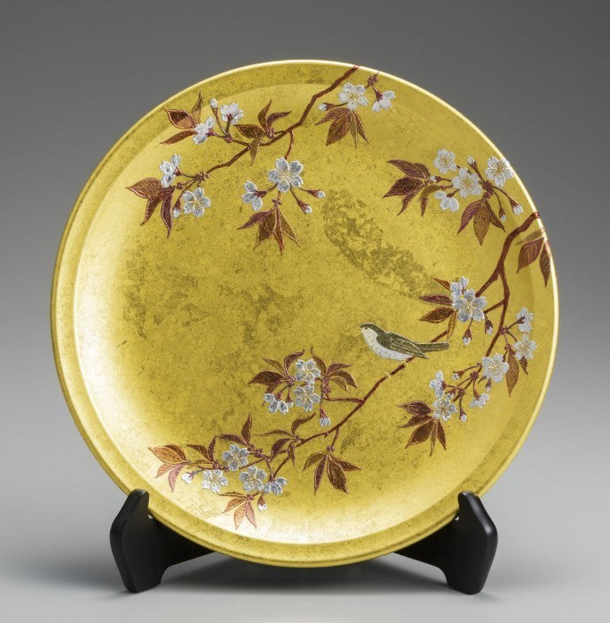 Decorative Art Plate – Cherry Blossom & Bush Warbler (Gold Leaf)
