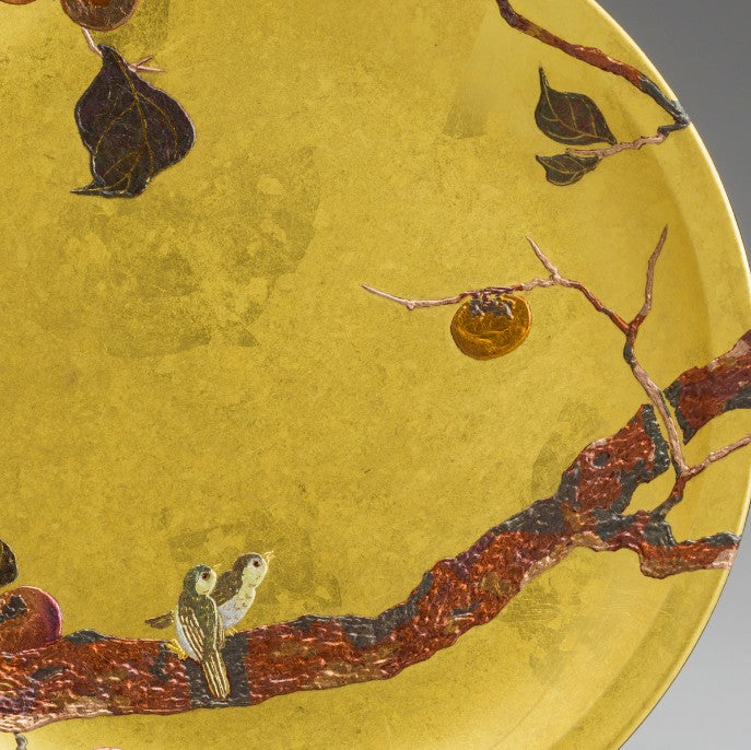 Decorative Art Plate – Persimmon & Japanese White-eye (Gold Leaf)