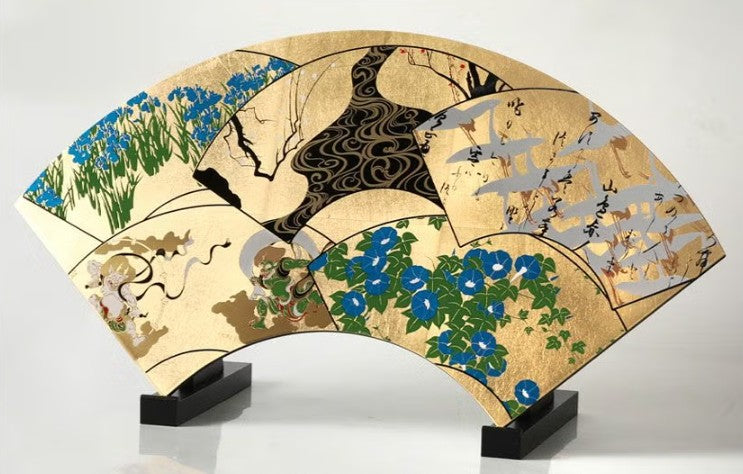 Fan-Shaped Maki-e Lacquer Art Panel | Rinpa Masterpieces