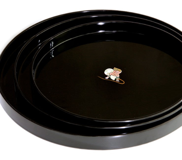Fujin and Raijin Raden Round Tray (Black)