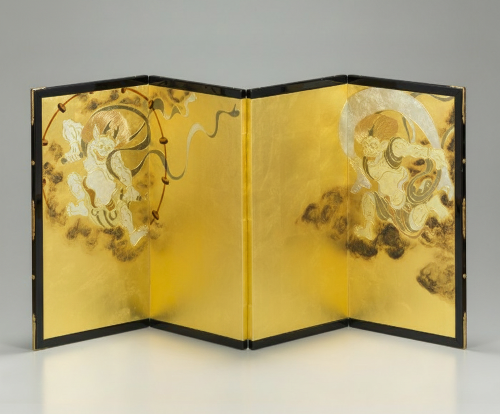 Folding Screen – Fujin and Raijin (Four-Panel, Compact)