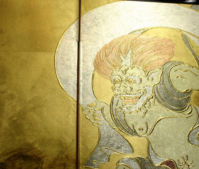 Folding Screen – Fujin and Raijin (Four-Panel, Compact)