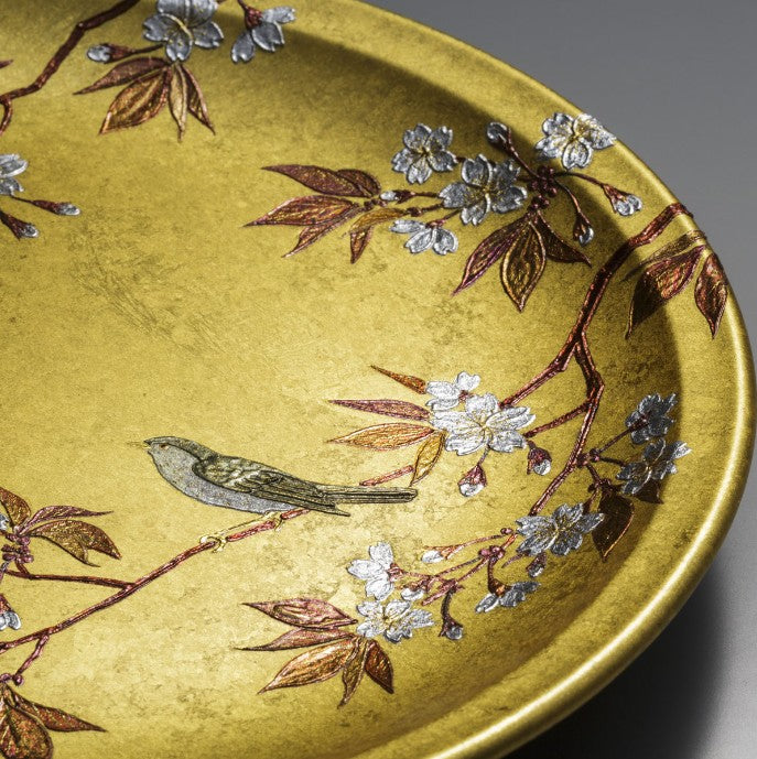 Decorative Art Plate – Cherry Blossom & Bush Warbler (Gold Leaf)