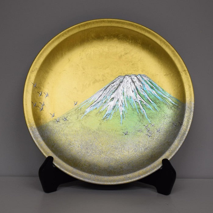 Decorative Art Plate – Mount Fuji & Cranes (Taikan Style, Gold Leaf)