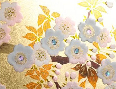 Fan-Shaped Maki-e Lacquer Art Panel | Sakura & Maple