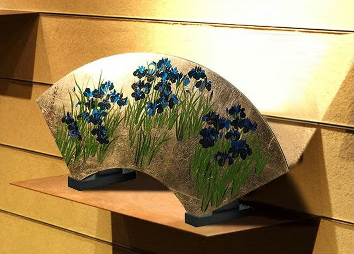 Fan-Shaped Maki-e Lacquer Art Panel | Kakitsubata (Japanese Iris)