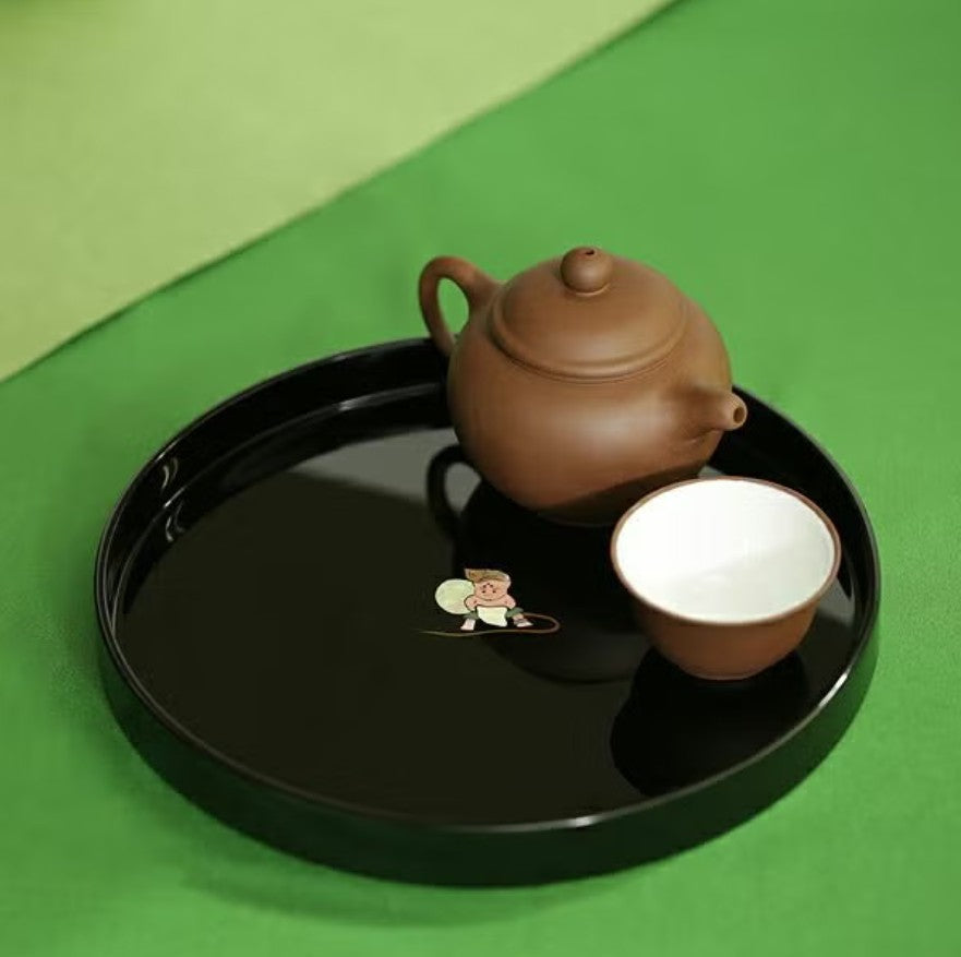 Fujin and Raijin Raden Round Tray (Black)
