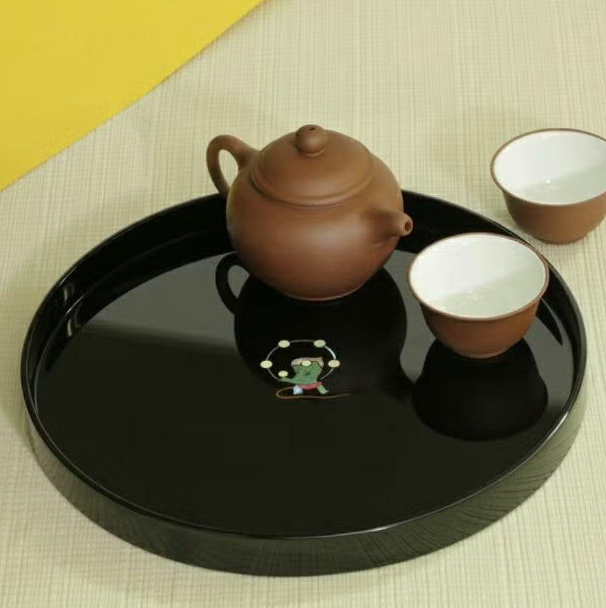 Fujin and Raijin Raden Round Tray (Black)