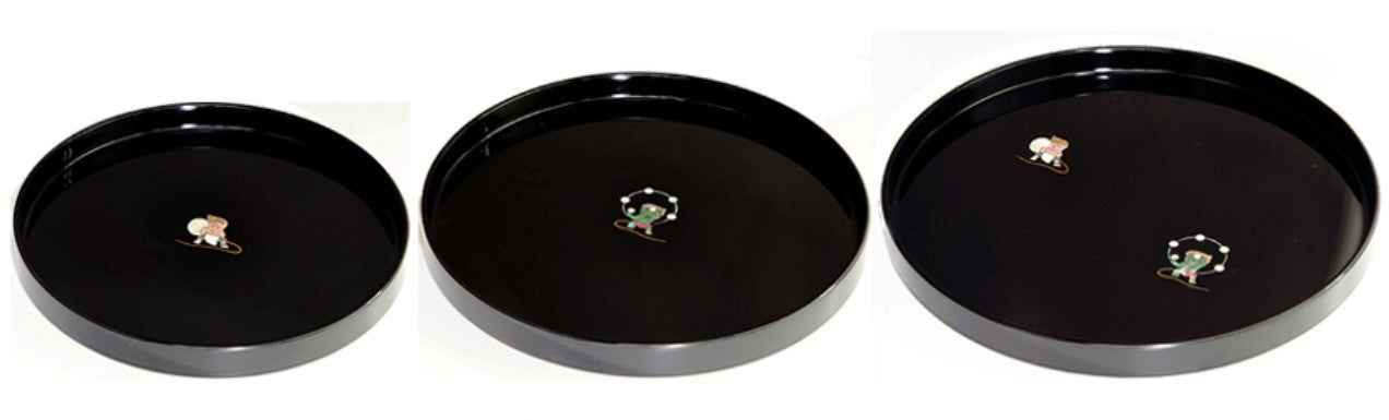 Fujin and Raijin Raden Round Tray (Black)