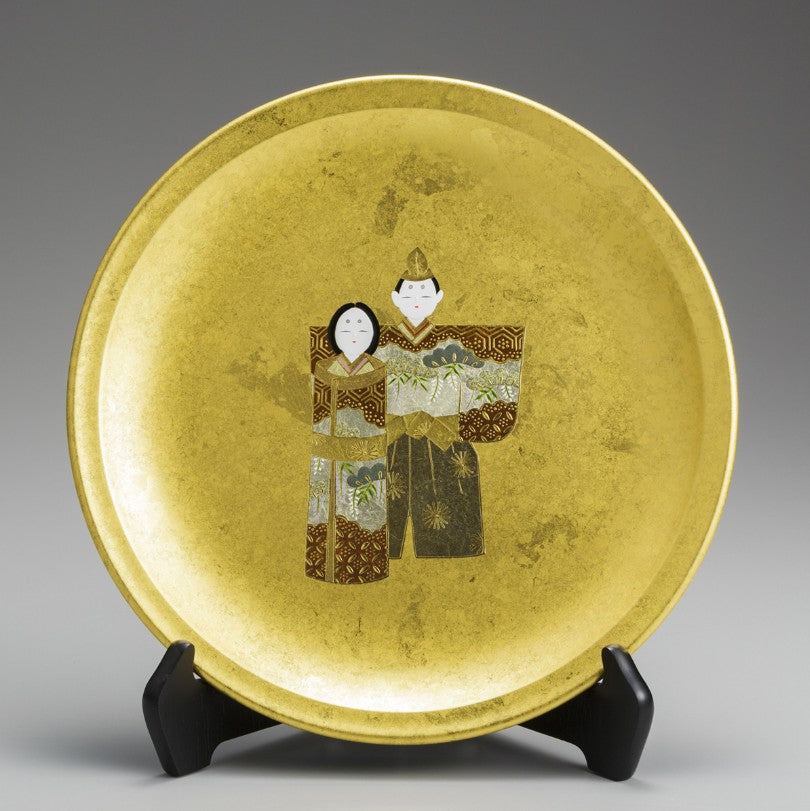 Decorative Art Plate – Standing Hina Dolls (Gold Leaf)