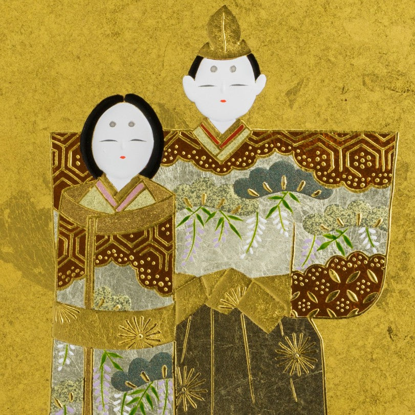 Decorative Art Plate – Standing Hina Dolls (Gold Leaf)